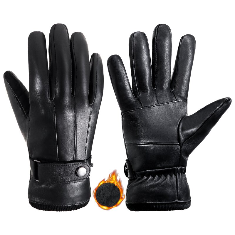 Winter Gloves Supplier - Black Goatskin Material Adjustable Snap Elastic Wrist Durable Breathable