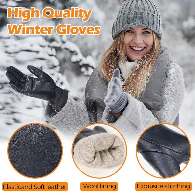 Women's Winter Gloves Factory - Wholesale Black Goatskin Palm Touch Screen Windproof Wrist Gold Chain