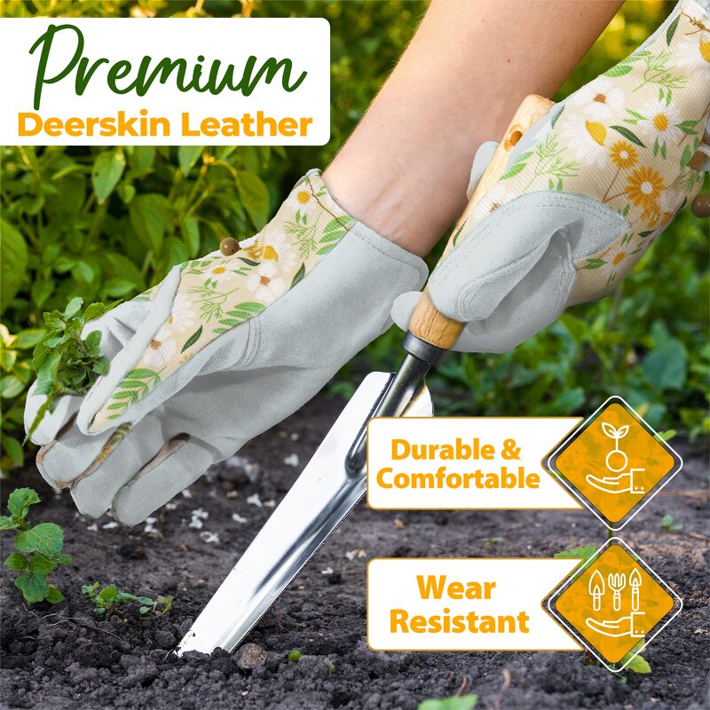 Gardening Gloves for Women Supplier - HDD Fabric Back Cowhide Palm Puncture Resistant Breathable Adjustable