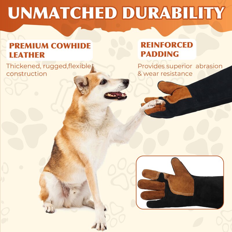 Pet Leather Gloves Supplier - Premium Material Cowhide Animal Handing Bite Proof Multipurpose