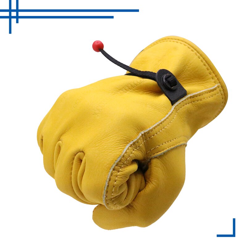 Cowhide Work Gloves Manufacturer - Yellow Grain Adjustable Reinforced Palm Forklift Truck Construction