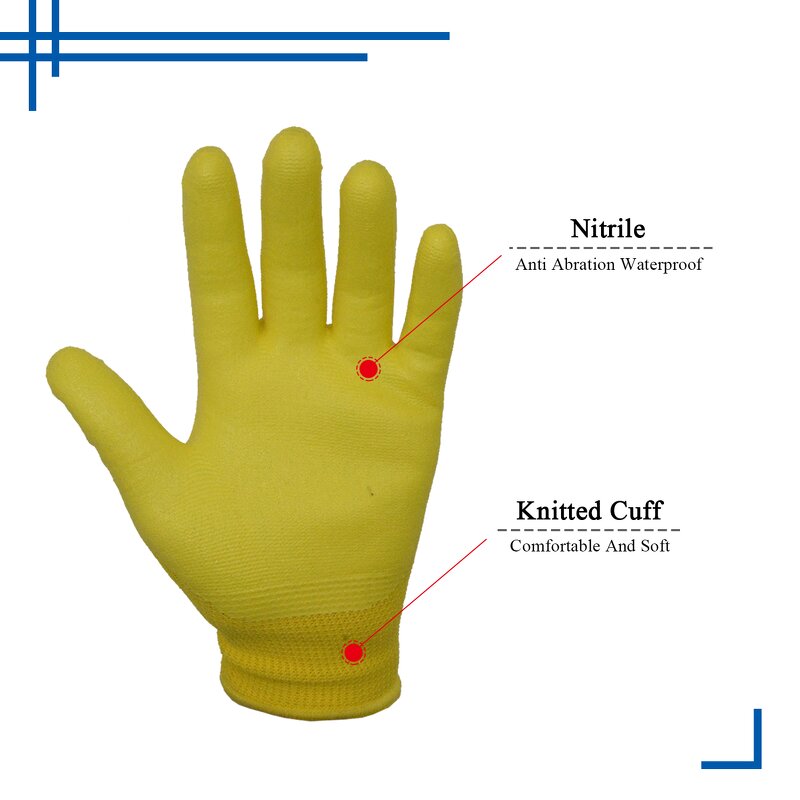 Kids Gardening Gloves Factory - Flexible Yellow Nitrile Coated Safety Work Gloves Accept Customized Logo