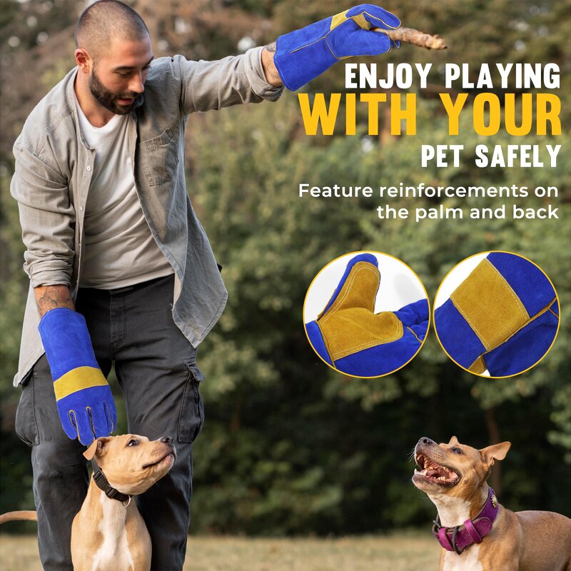 Welder Tig Gloves Supplier - in Stock 14" Blue Heat Resistance Split Cowhide Pet Bite Proof