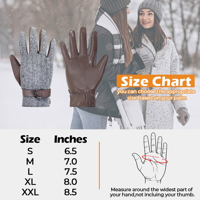 Women's Winter Gloves Manufacturer - OEM ODM Coffee Goatskin Palm Herringbone Wool Back Adjustable Wrist