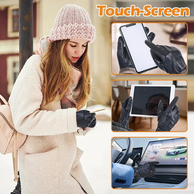 Men's Winter Gloves Supplier - OEM ODM Black Goatskin Palm Back Wool Lining Back Adjustable Wrist Customized