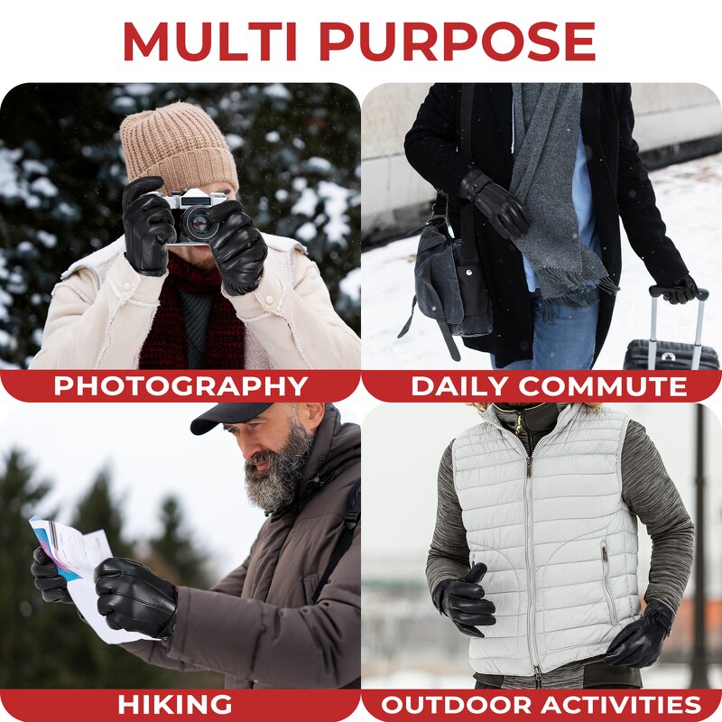 Winter Gloves Supplier - Black Goatskin Material Adjustable Snap Elastic Wrist Durable Breathable