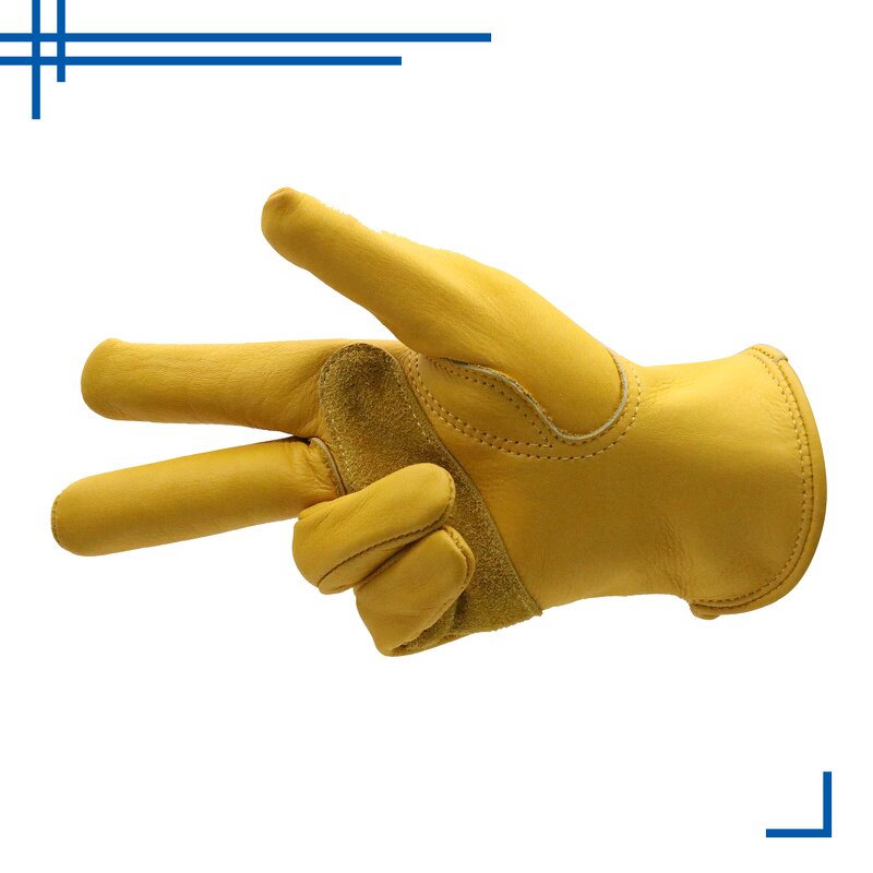 Cowhide Work Gloves Manufacturer - Yellow Custom Grain Reinforced Palm Driver Construction