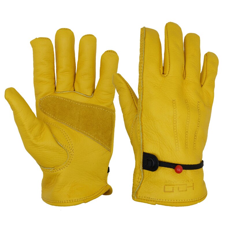 Cowhide Work Gloves Manufacturer - Yellow Grain Adjustable Reinforced Palm Forklift Truck Construction