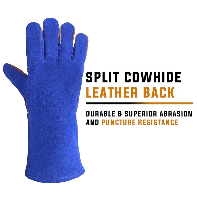 Welding Leather Work Gloves Supplier - Factory Brand 14" Split Cowhide Reinforced Palm Fleece Lining