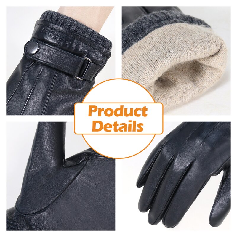 Winter Gloves Manufacturer - New Arrival Breathable Black Goatskin Palm Back Wool Lining Adjustable Wrist