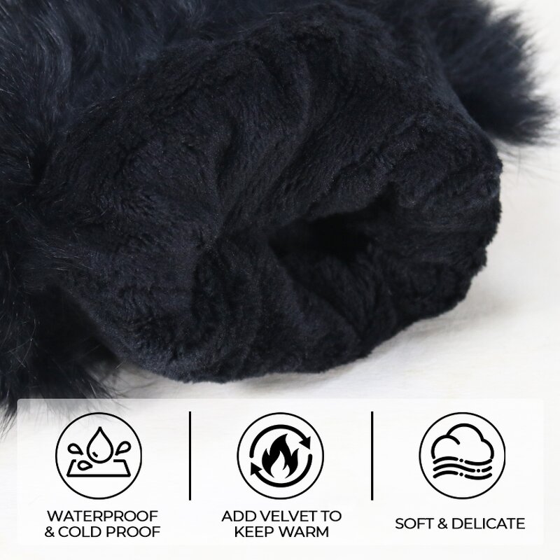Women's Winter Gloves Factory - Black Goatskin Palm Ultra-soft Short Plush Llining Mink Fur Cuffs Touch