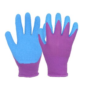 Latex Coated Gardening Gloves Factory - Purple Outdoor for Children Kids Wrinkle Palm