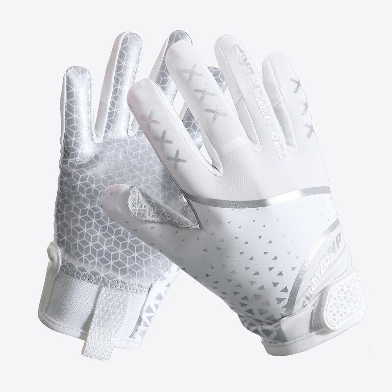 American Football Gloves Manufacturer - White Anti-Slip Youth Custom Logo Printed