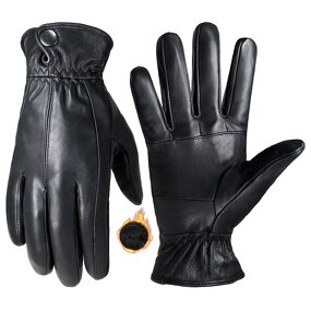 Women's Winter Gloves Supplier - New Design Black Goatskin Palm Back Polyester Fleece Lining Touch Screen