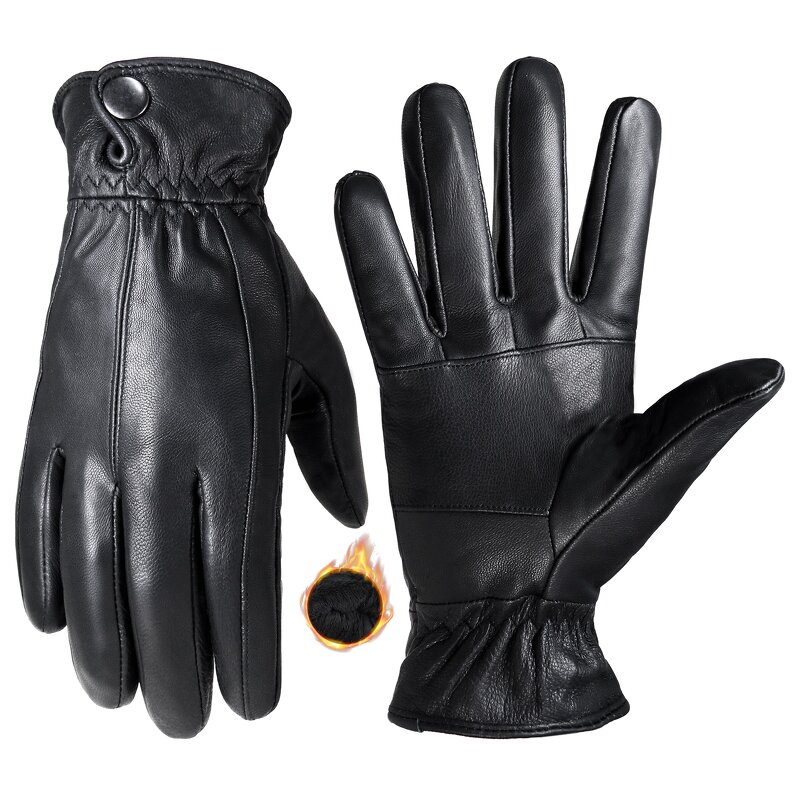 Women's Winter Gloves Supplier - New Design Black Goatskin Palm Back Polyester Fleece Lining Touch Screen