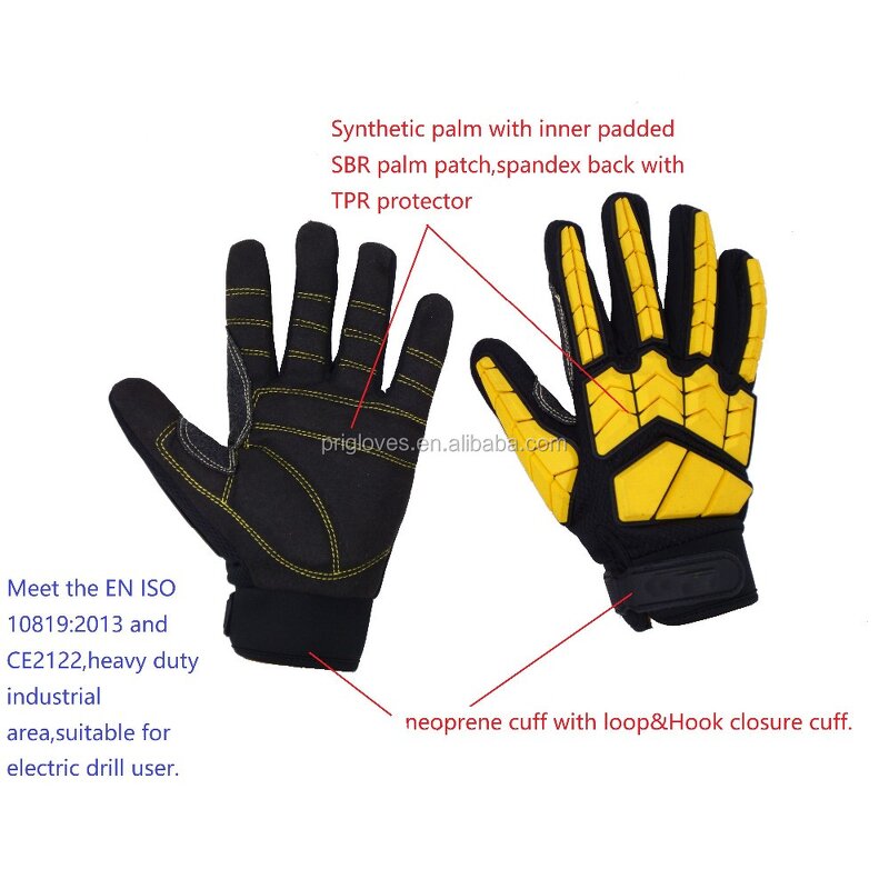 Safety Mechanic Gloves Factory - Yellow Spandex TPR Impact SBR Padded Vibration Resistance