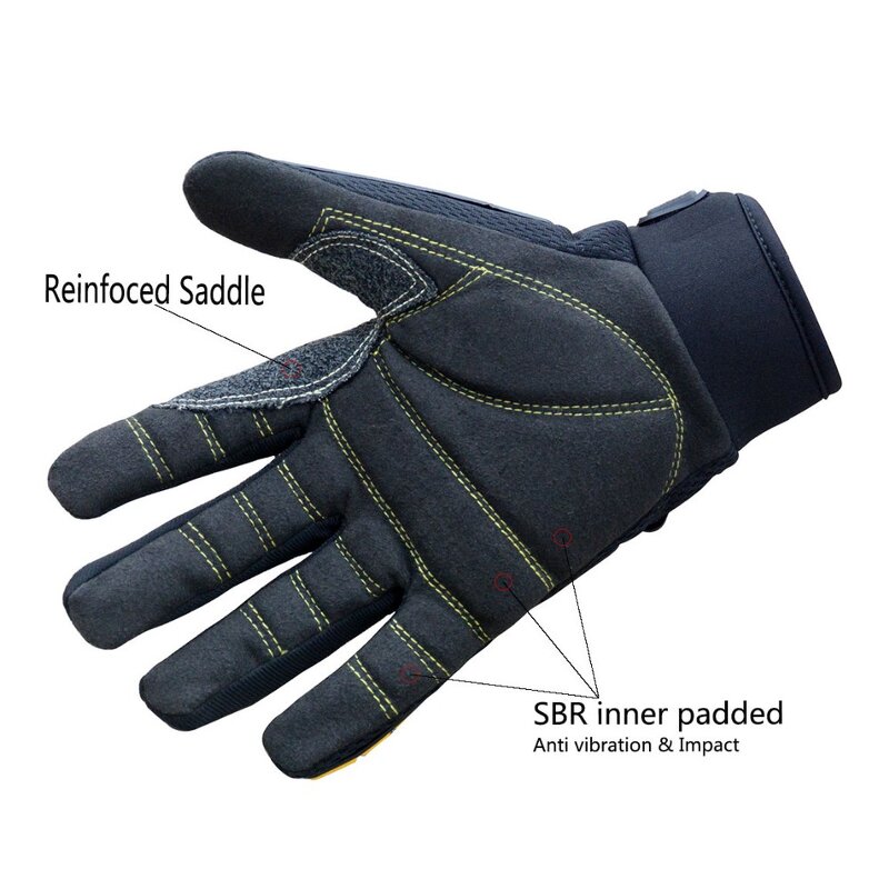 Safety Mechanic Gloves Factory - Yellow Spandex TPR Impact SBR Padded Vibration Resistance