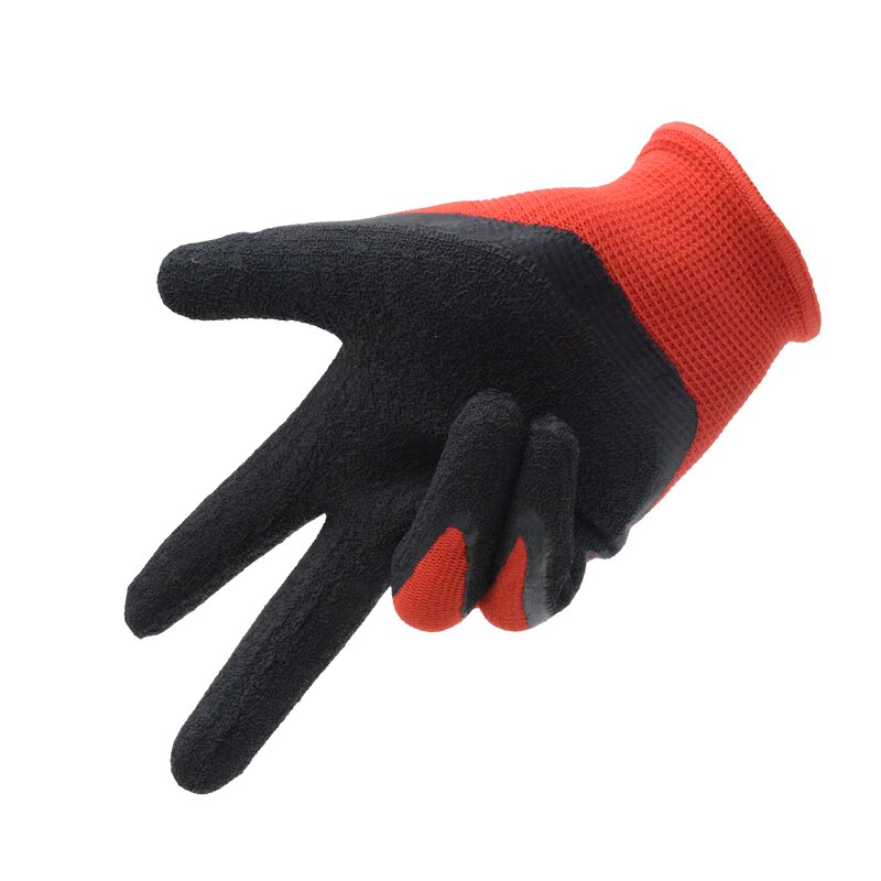 Gardening Gloves Supplier - Red Polyester Children Latex Wrinkles Safety Protective Knitted