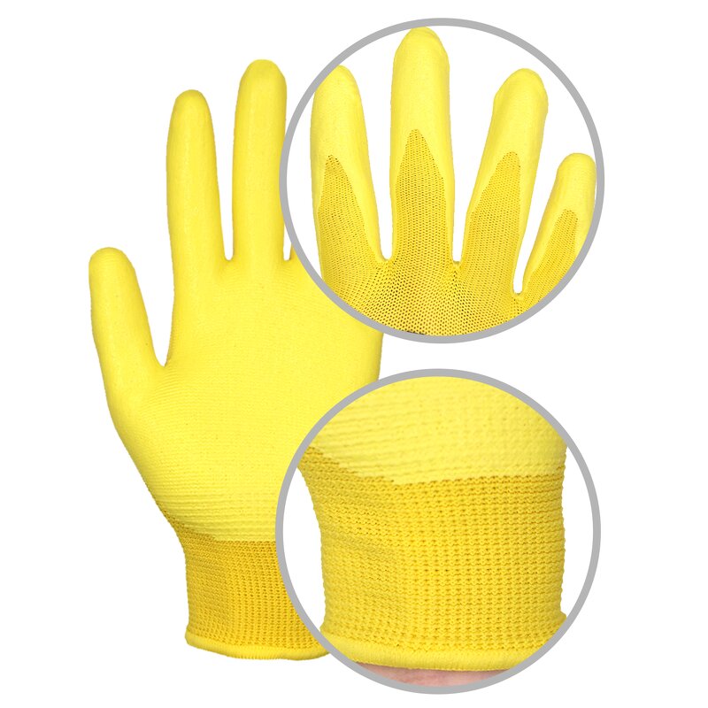 Kids Gardening Gloves Factory - Flexible Yellow Nitrile Coated Safety Work Gloves Accept Customized Logo