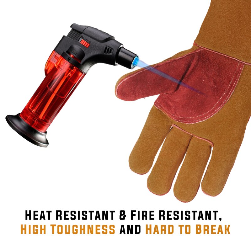 Welding Gloves Supplier - Long Cowhide Heat-Resistant Durable Split Leather Industrial Work