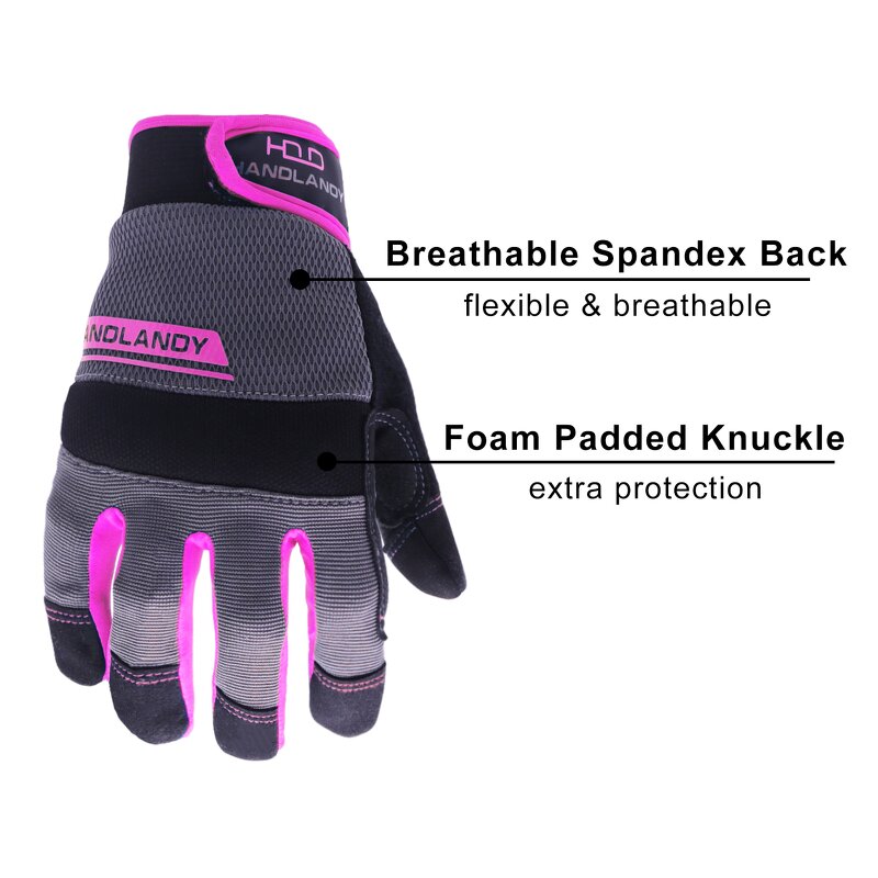 Mechanic Safety Gloves Factory - Pink Synthetic Leather Anti-slip for Woman