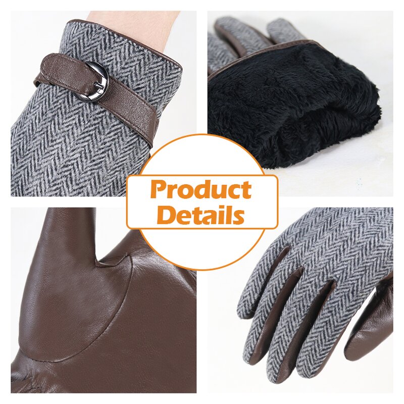 Women's Winter Gloves Manufacturer - OEM ODM Coffee Goatskin Palm Herringbone Wool Back Adjustable Wrist