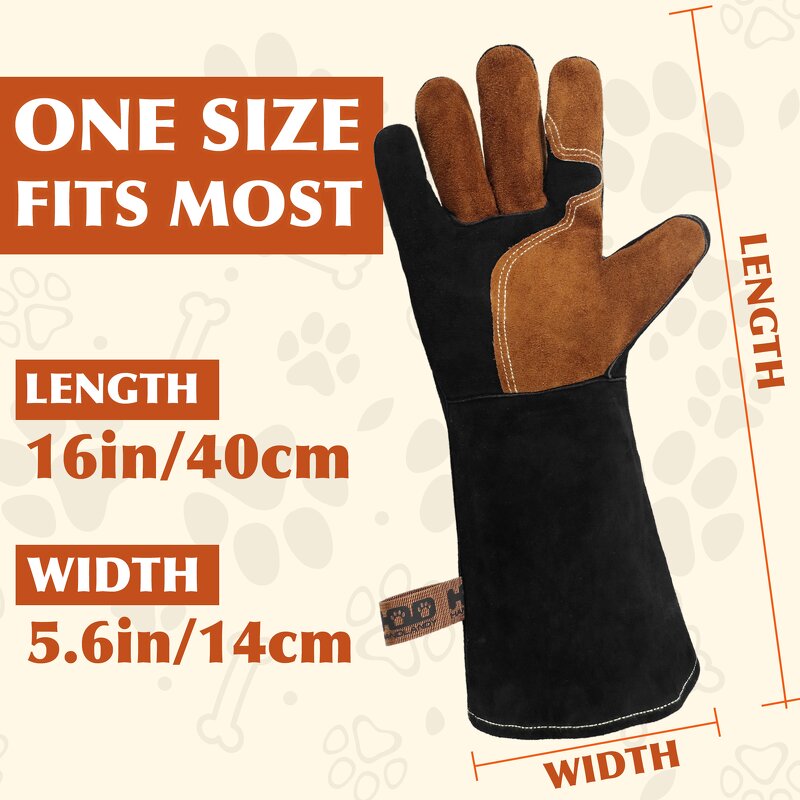 Pet Leather Gloves Supplier - Premium Material Cowhide Animal Handing Bite Proof Multipurpose