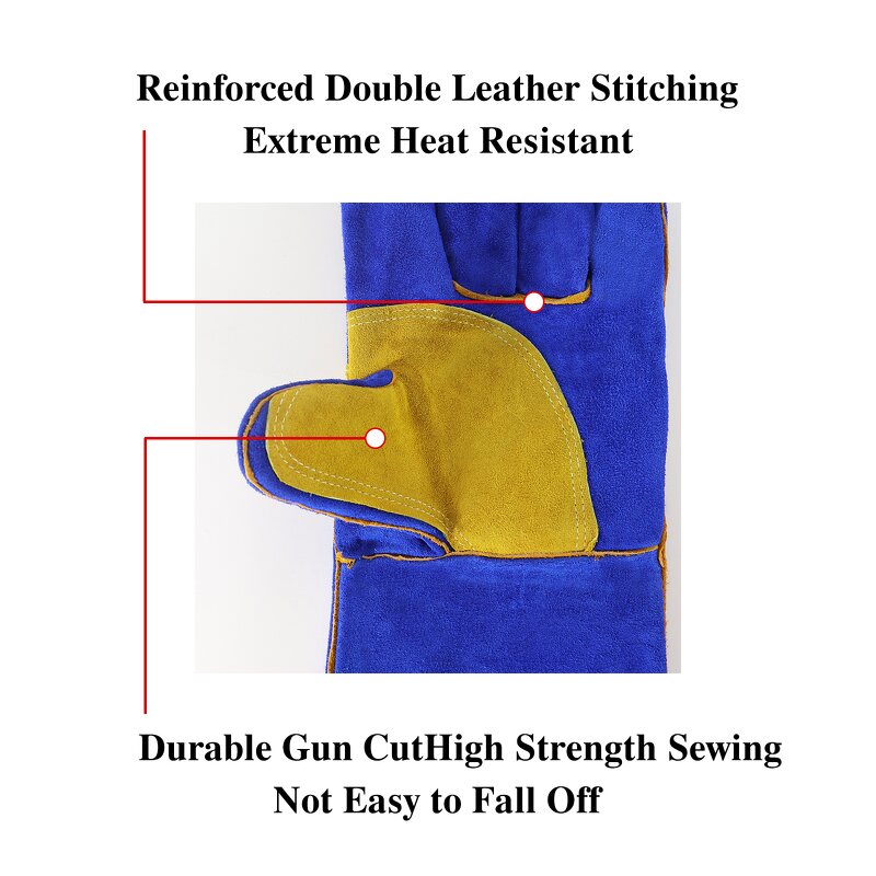 Welder Gloves Manufacturer - in Stock 14" Blue Heat Resistance Split Cowhide Tig