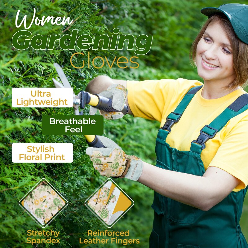 Gardening Gloves for Women Supplier - HDD Fabric Back Cowhide Palm Puncture Resistant Breathable Adjustable