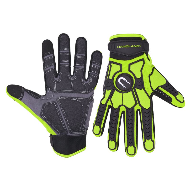 Mechanic Working Gloves Supplier - Green PVC Reinforced SBR Padding TPR Impact Protection