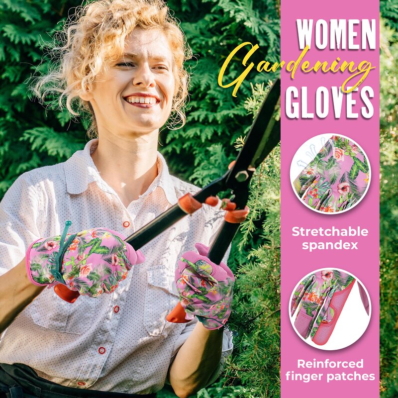 Women Garden Work Gloves Manufacturer - Factory Wholesale Synthetic Spandex Back With Floral Grip Breathable