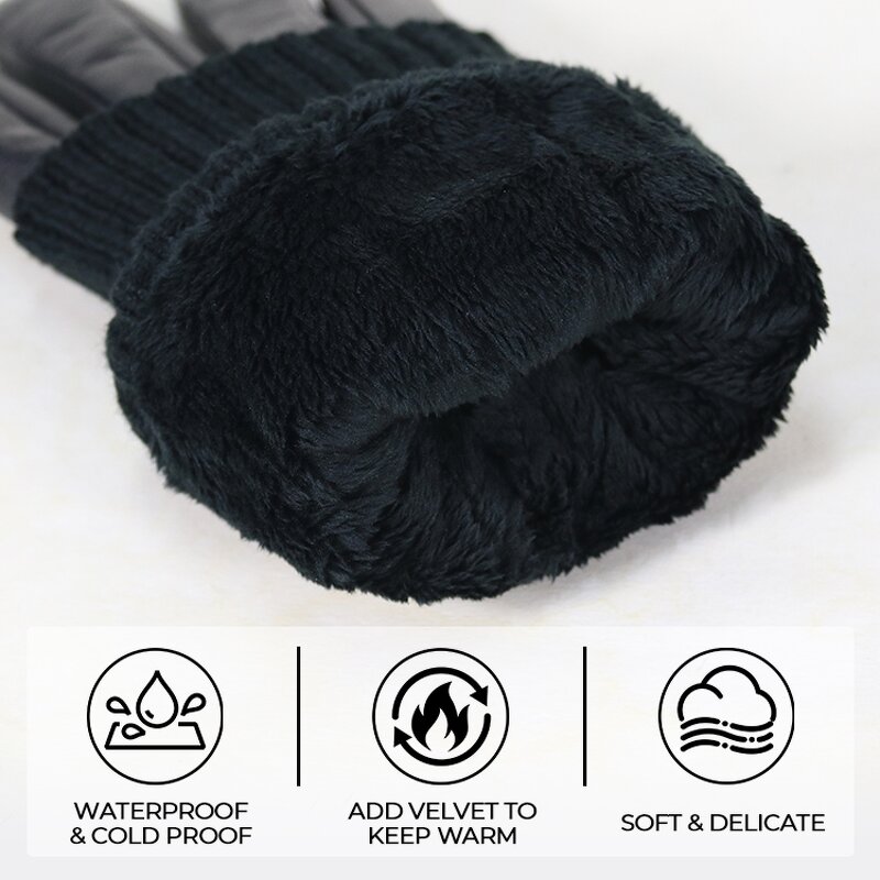 Women's Winter Gloves Factory - Hot Selling Black Breathable Goatskin Palm Back Touch Screen Warm Wool