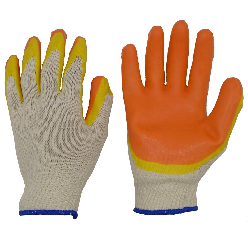 Latex Coated Work Gloves Factory - 13 Gauge Cotton Liner Double Dipped Orange Industrial