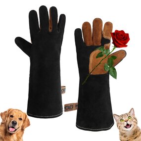 Pet Leather Gloves Supplier - Premium Material Cowhide Animal Handing Bite Proof Multipurpose