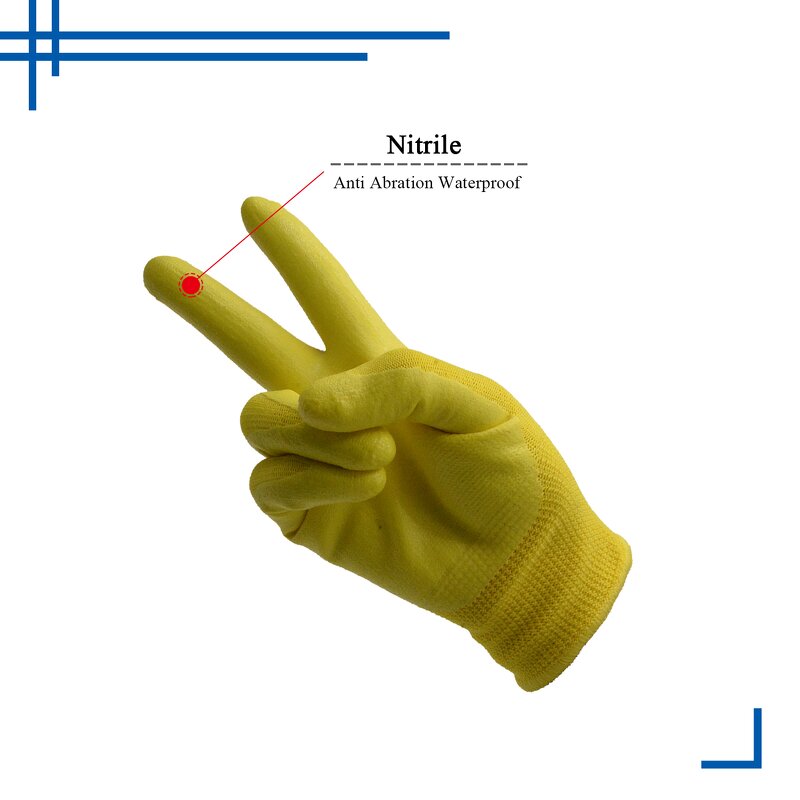 Kids Gardening Gloves Factory - Flexible Yellow Nitrile Coated Safety Work Gloves Accept Customized Logo
