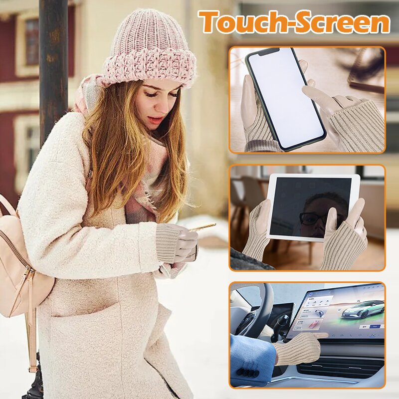 Women's Winter Gloves Manufacturer - New Design Brown Goatskin Palm Back Wool Lining Touch Wool Ribbed Cuffs