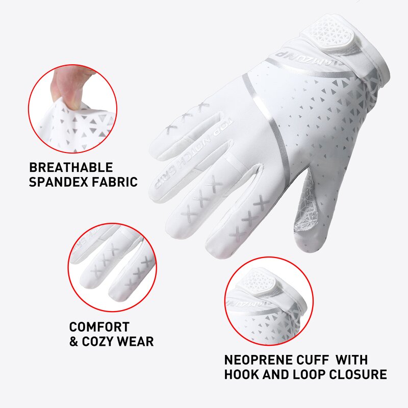 American Football Gloves Manufacturer - White Anti-Slip Youth Custom Logo Printed