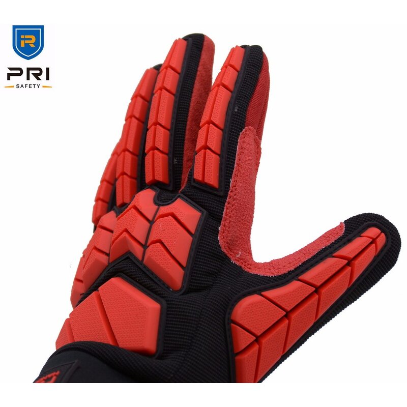 Cut Resistant Impact Gloves Manufacturer - TPR Protector Back Red Aramid Palm Level 5