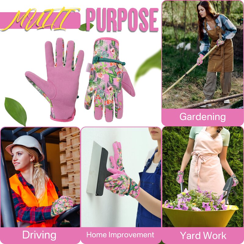 Women Garden Work Gloves Manufacturer - Factory Wholesale Synthetic Spandex Back With Floral Grip Breathable