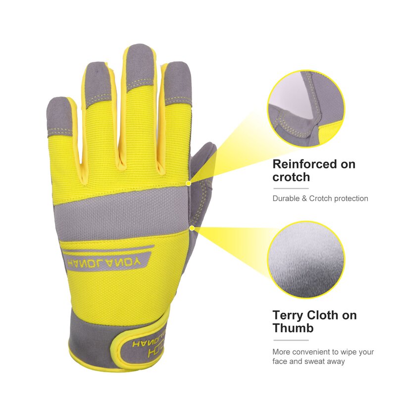 EN388 Work Gloves Manufacturer - Yellow Lightweight Spandex Back Synthetic Palm Hook Loop