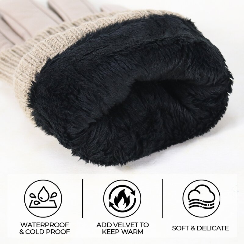 Women's Winter Gloves Manufacturer - New Design Brown Goatskin Palm Back Wool Lining Touch Wool Ribbed Cuffs