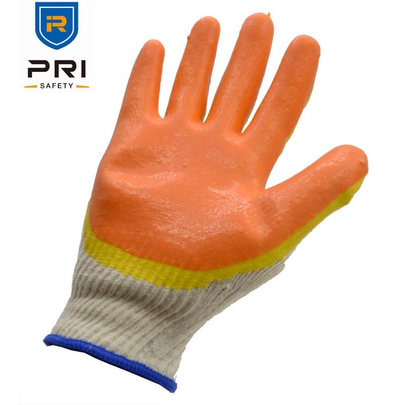 Latex Coated Work Gloves Factory - 13 Gauge Cotton Liner Double Dipped Orange Industrial