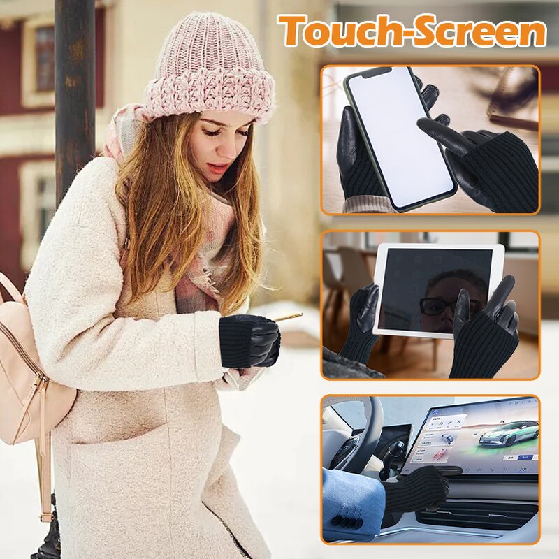 Women's Winter Gloves Factory - Hot Selling Black Breathable Goatskin Palm Back Touch Screen Warm Wool
