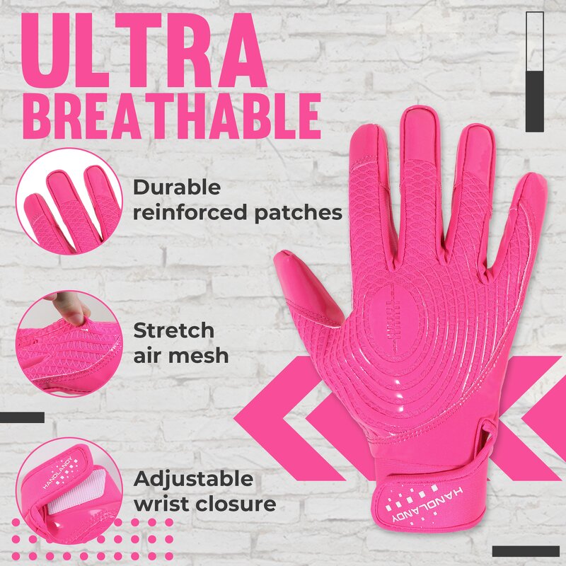 American Football Gloves Factory - Full Size Pink Anti-Slip Black Silicone Palm Adjustable Wrist