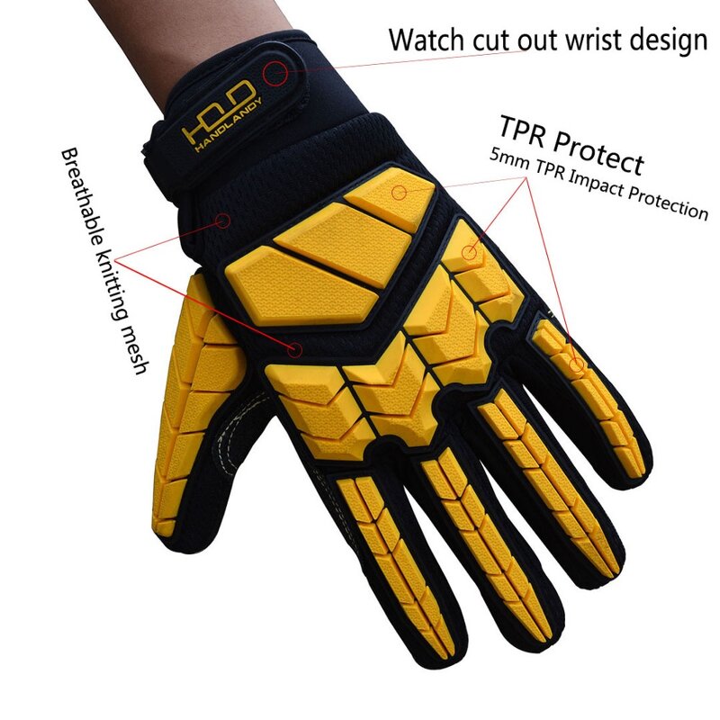 Safety Mechanic Gloves Factory - Yellow Spandex TPR Impact SBR Padded Vibration Resistance