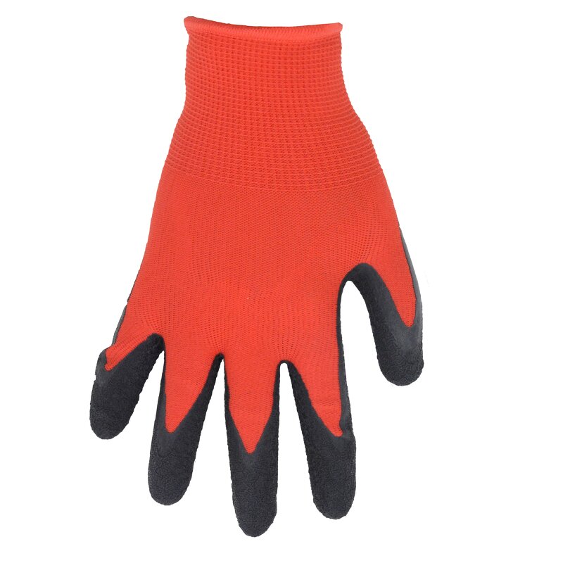 Gardening Gloves Supplier - Red Polyester Children Latex Wrinkles Safety Protective Knitted