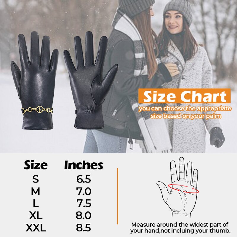 Women's Winter Gloves Factory - Wholesale Black Goatskin Palm Touch Screen Windproof Wrist Gold Chain