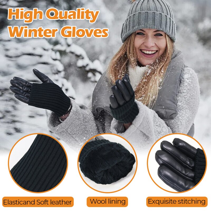 Women's Winter Gloves Factory - Hot Selling Black Breathable Goatskin Palm Back Touch Screen Warm Wool