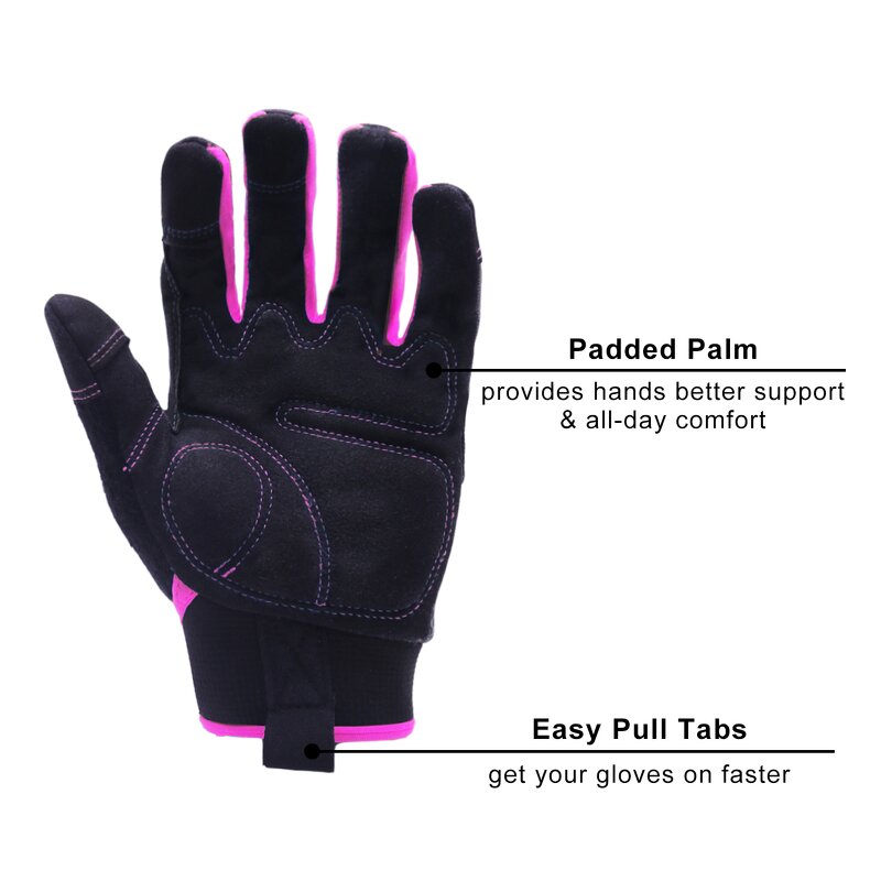 Mechanic Safety Gloves Factory - Pink Synthetic Leather Anti-slip for Woman