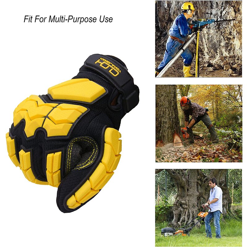 Safety Mechanic Gloves Factory - Yellow Spandex TPR Impact SBR Padded Vibration Resistance